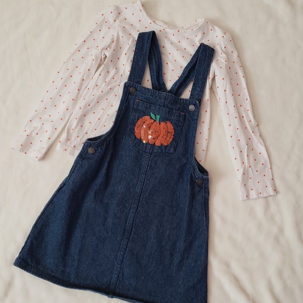 Max Studio Blue Denim Jumper Set with White Polka Dot Top